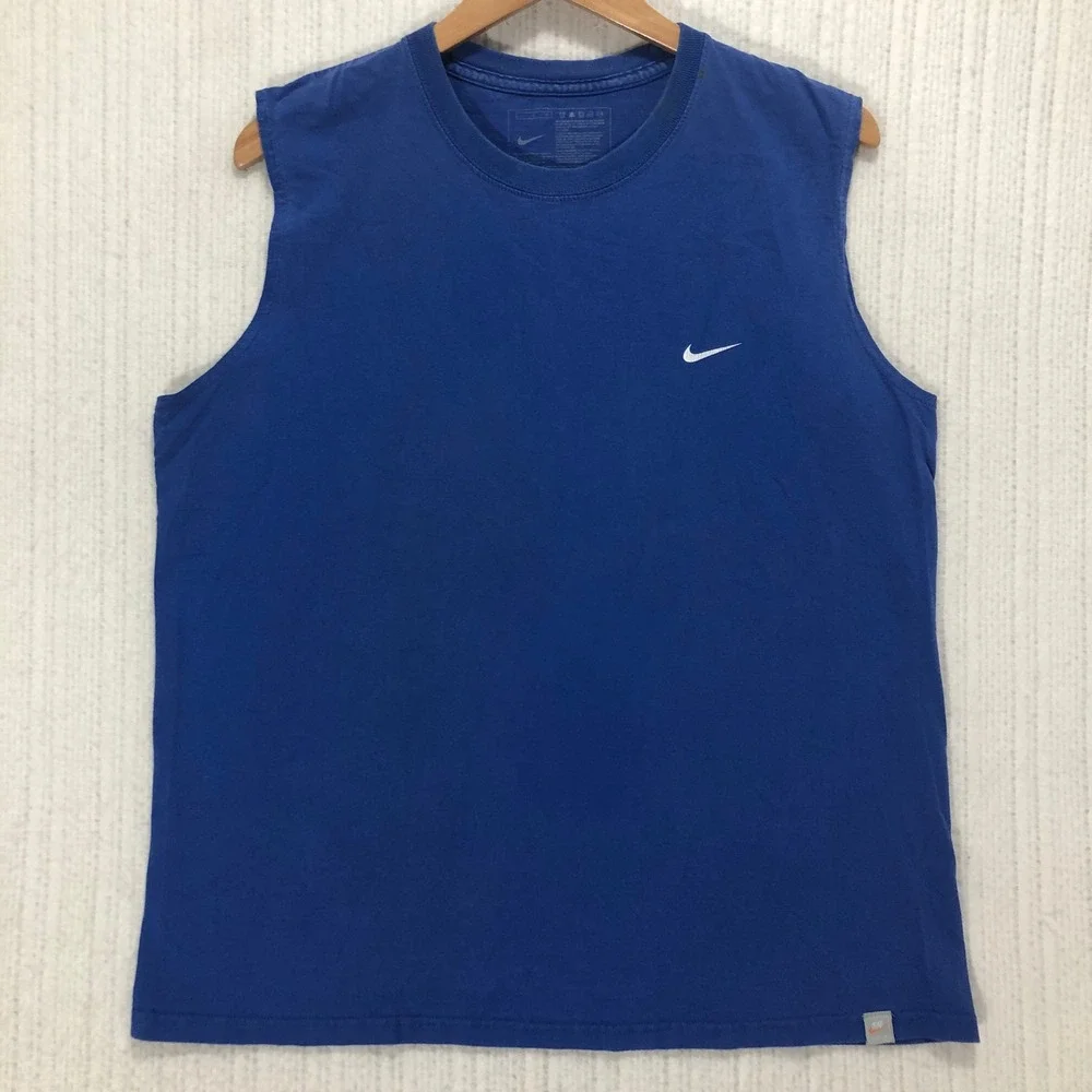 Nike Swim Mens Blue Sleeveless Graphic T-Shirt Muscle Tee Size Large Swoosh‎
